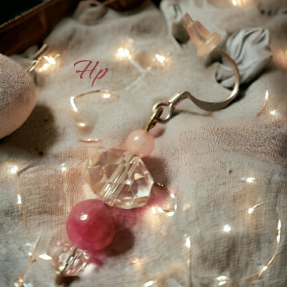 Handcrafted Rose Quartz & Crystal Beaded Drop Earrings - Picture 7 of 7